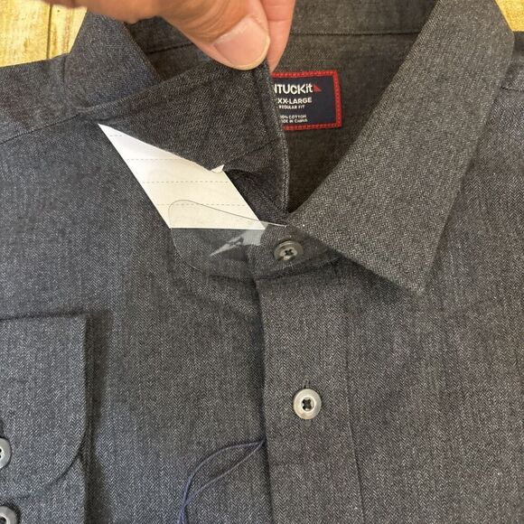 Untuckit 3XL Long Sleeve Button Down Shirt Regular Fit Hemsworth Charcoal NWT - Picture 5 of 8